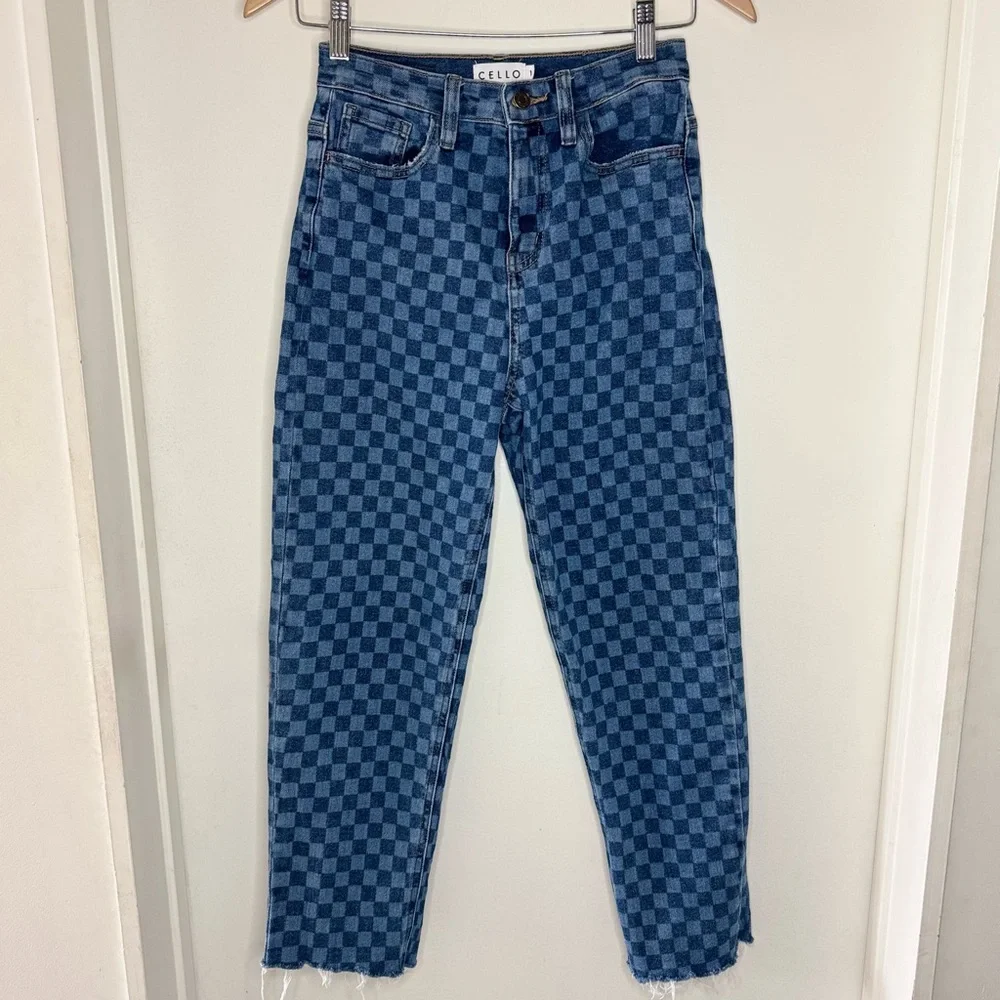 CELLO Checkerboard Blue Denim Jeans Women’s Small 25 Or 2